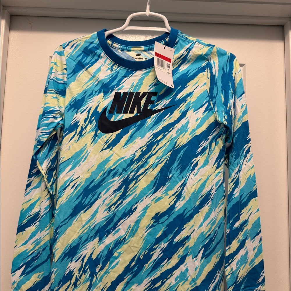 Nike Boys Blue and Yellow Graphic long sleeve Tee